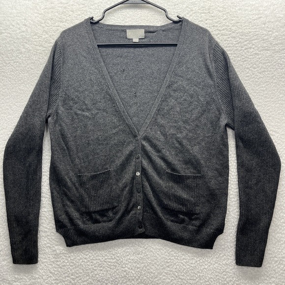 Pure Collection Sweaters - Pure Collection Cardigan Womens 12 Gray Wool Cashmere Long Sleeve Buttoned Fit